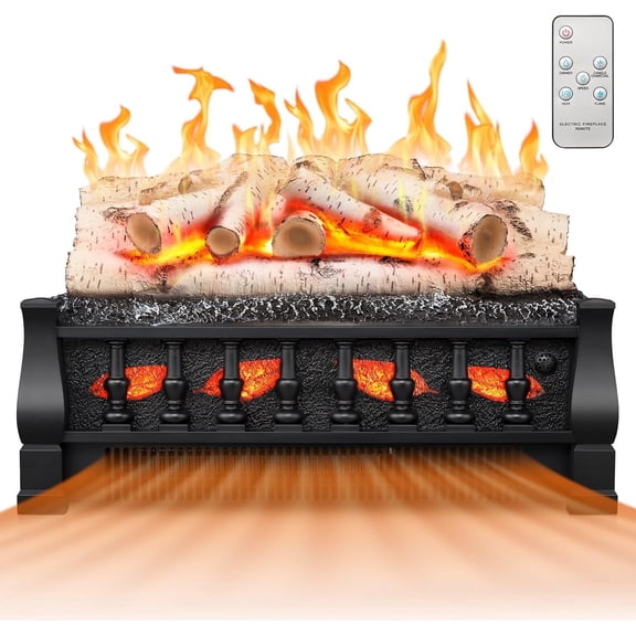 WAA Electric 750W/1500W 5 Flame Brightness, Remote and Auto Shut Off Fireplace Inserts with Log Heater