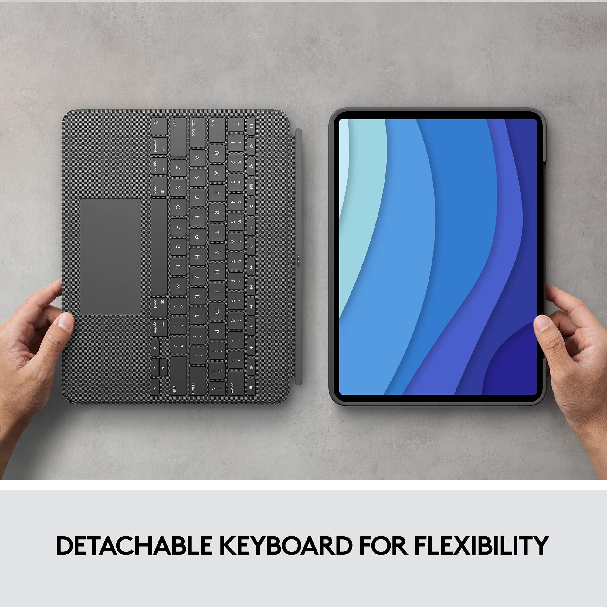 Restored Logitech Combo Touch iPad Pro 12.9" 5th 6th gen 2021 2022 Keyboard Case - Grey (Refurbished)