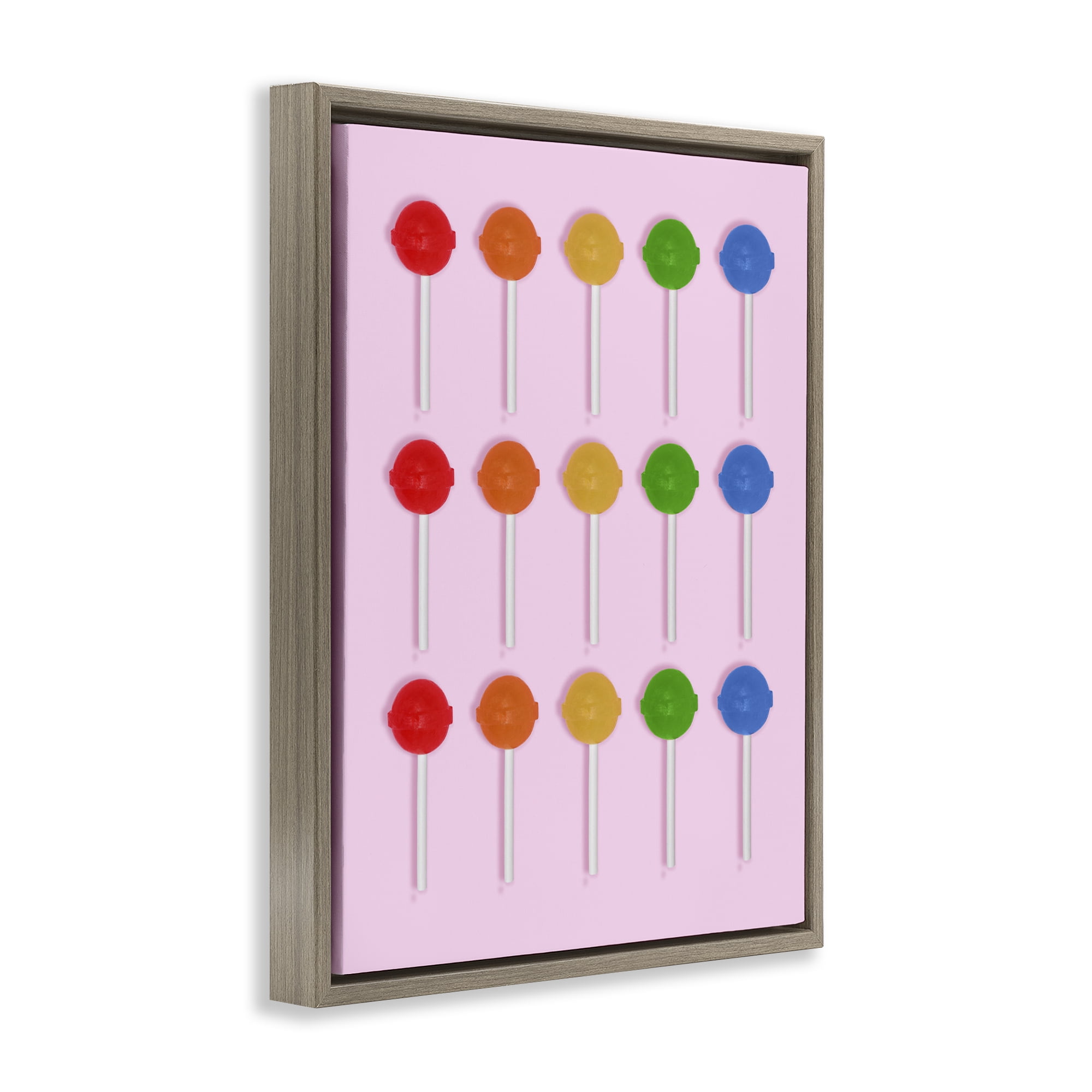 Stupell Industries Candy Pops on Light Pink Brown Framed Floater Canvas Wall Art, design by LISH Creative