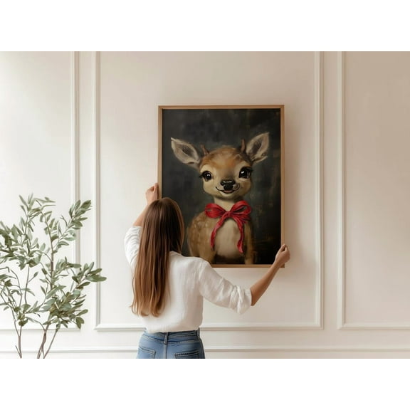 Clarice Rudolph Reindeer Wall Art Whimsical Winter Holiday Wall Decor Home Decor, 8x12 UNFRAMED