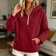 thumbnail image 2 of Half-Zip Hoodies for Women Zaewscy Fashion Women's Solid Color Winter Long Sleeve Imitation Half-zip Hooded Sweatshirt Red XXL, 2 of 6