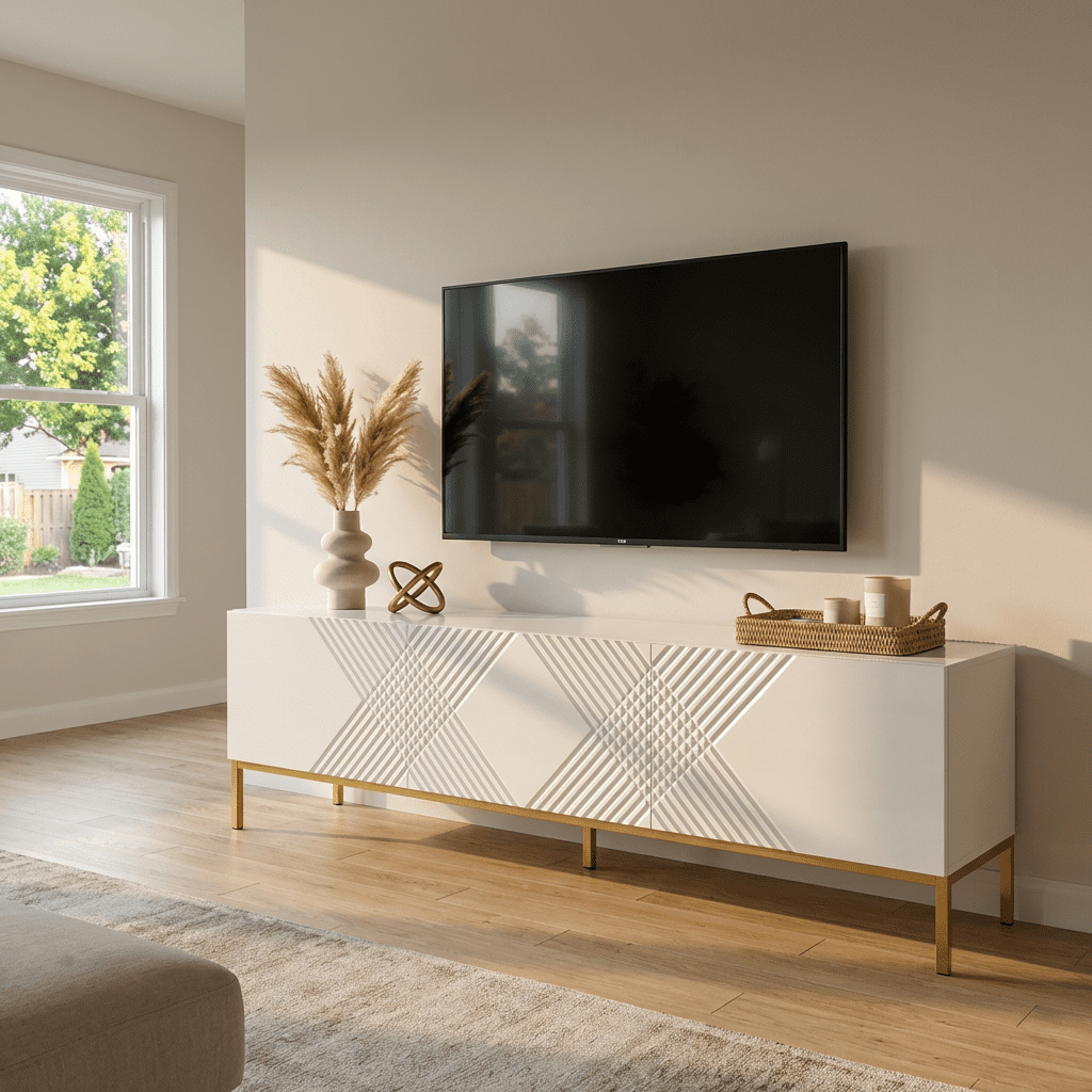 Exito 01 TV Stand for TVs up to 85", Mid-Century Modern High Gloss 75" Entertainment Center, TV Media Console with Storage Cabinets