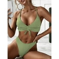thumbnail image 1 of ZAFUL Women Swimsuit Cinched Ribbed Lace Up Brazilian Bikini Swimwear Light Green L, 1 of 6
