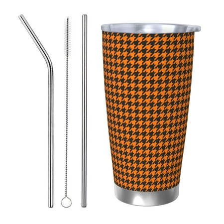 

Ocsxa Black And Orange Houndstooth Pattern 20oz Travel Coffee Mug with Flip Lid Stainless Steel Insulated Insulated Coffee Mug Thermal Cup with Splash Proof Sliding Lid-Straw Three-piece Set