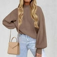 thumbnail image 2 of Womens Knitted Mock Neck Sweater Lantern Long Sleeve Plain Pullover Tops for Fall Winter Casual Clothes Loose Fit (X-Large, Khaki), 2 of 6