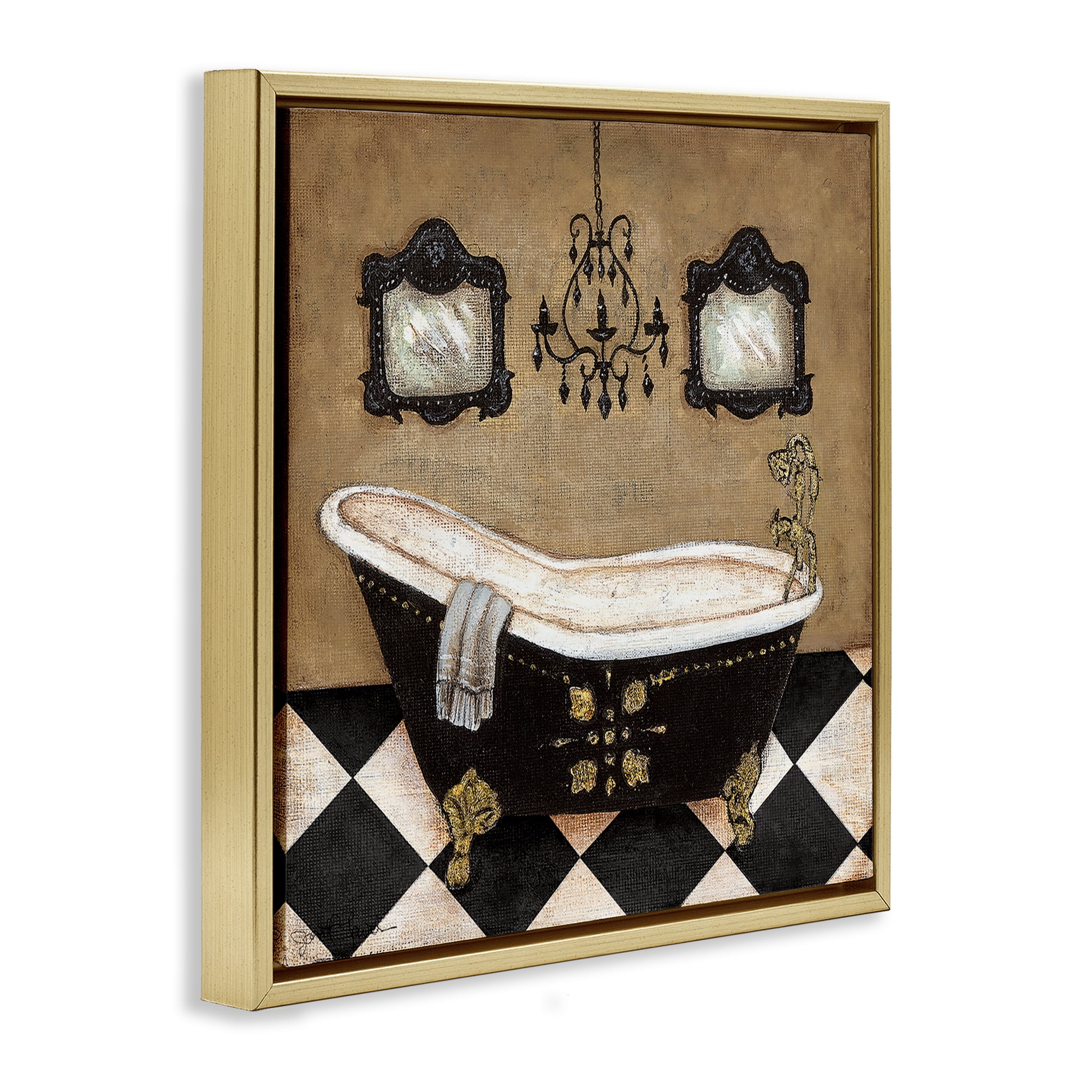 Stupell Industries Elegant Vintage Bathtub Gold Framed Floater Canvas Wall Art, design by Janet Tava
