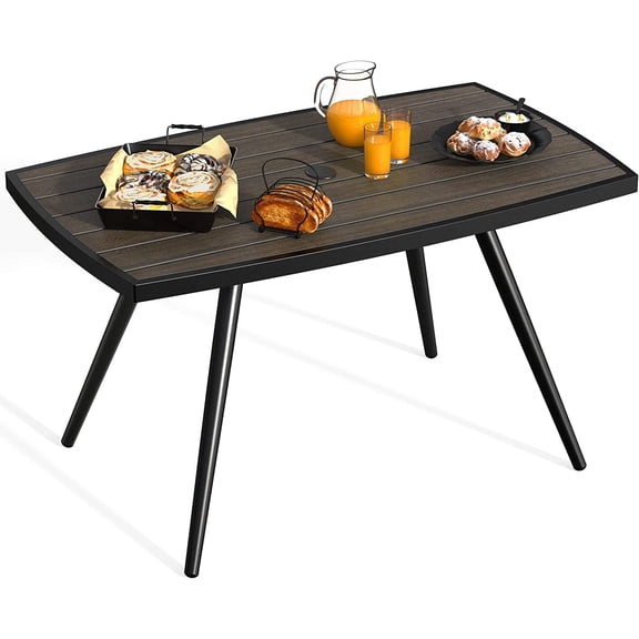 Dextrus Outdoor Patio Rectangular Dining Table for 6-8, Outdside Table with Umbrella Hole for Patio - Black