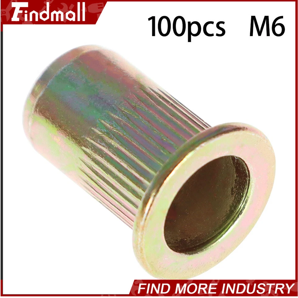 CIRCLE- Findmall 100Pcs M6 Metric Carbon Steel Rivet Nut Flat Head Threaded Nutsert