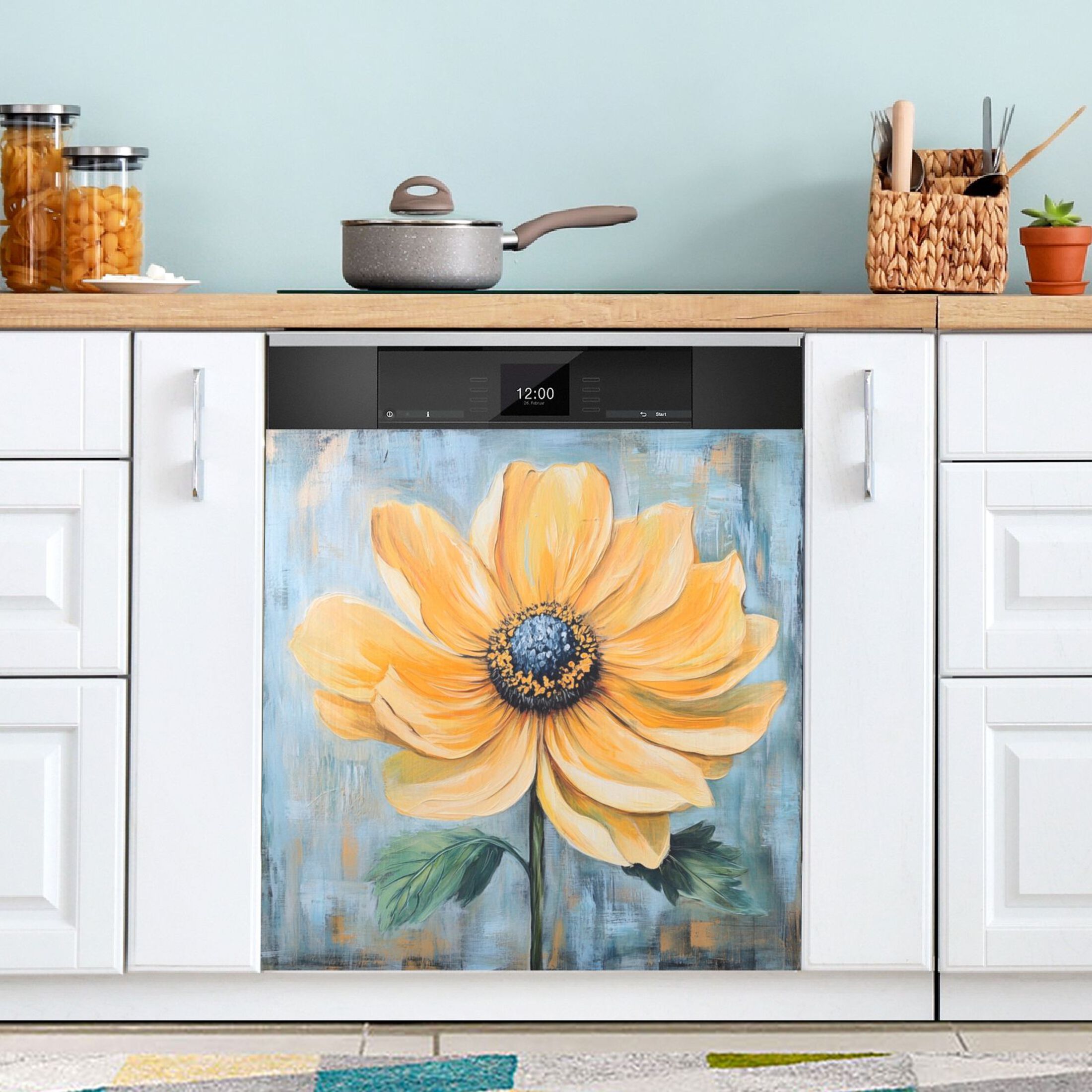 Dishwasher Magnetic Sticker 23x26 Inch Refrigerator Magnetic Sticker Washing Machine Magnetic Sticker Kitchen Panel Magnetic Sticker Home Decor Large Yellow Flower