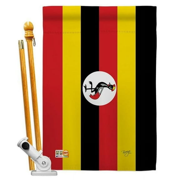 Breeze Decor BD-CY-HS-108295-IP-BO-D-US15-BD 28 x 40 in. Uganda Flags of the World Nationality Impressions Decorative Vertical Double Sided House Flag Set with Pole Bracket & Hardware