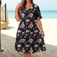 thumbnail image 2 of Lopecy-Sta Womens Dresses Short Sleeve V Neck Floral Print A Line Midi Dress Casual Summer Beach Vacation Party Dress, 2 of 8