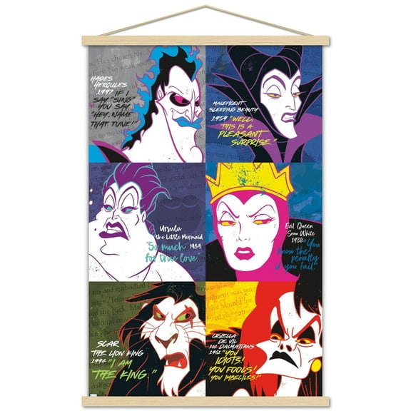 Disney Villains - Grid Wall Poster with Wooden Magnetic Frame, 22.375" x 34"