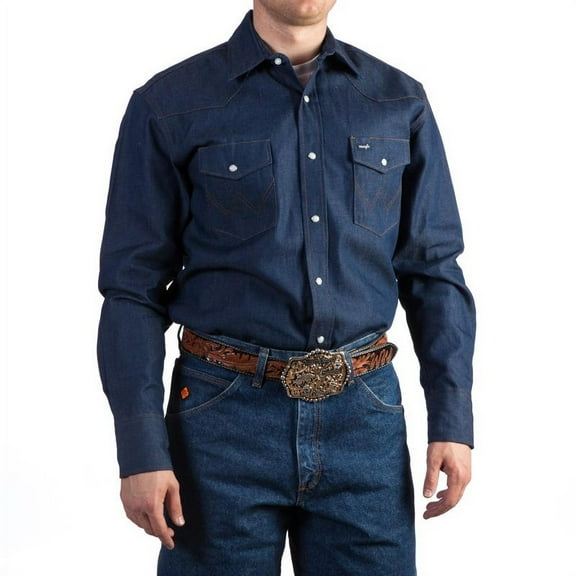 MS70119 Wrangler Dark Denim Snap Work Shirt