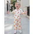 thumbnail image 3 of RUINIXCW Toddler Baby Girl Silk Stain Halloween Pajama Set Kids Fall Winter PJS Set Sleepwear Pumpkin Print Long Sleeve Button Down Shirt and Pants Set Homewear Loungewear, 3 of 9