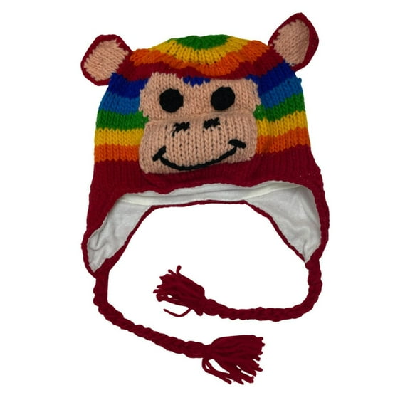Wool Beanie Hat for Kids and Adults, Unisex Knitted Cap for Cold Weather, Monkey