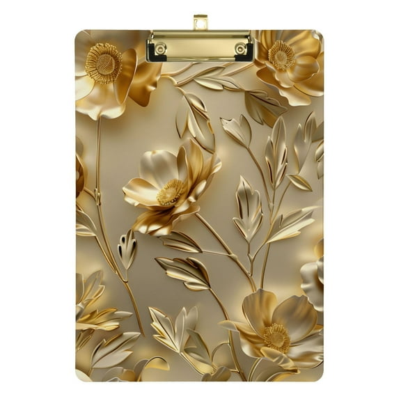 Gold Flowers and Leaves Acrylic Clipboards 12 x 9 Inch A4 Size with Low Profile Clip Hanging Clipboard for Classroom School Office