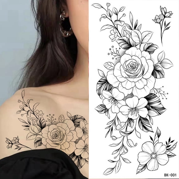 Temporary Rose Flower Skin Stickers Removable Blossom Flase for Apart arm and shoulder Neck Back Flower