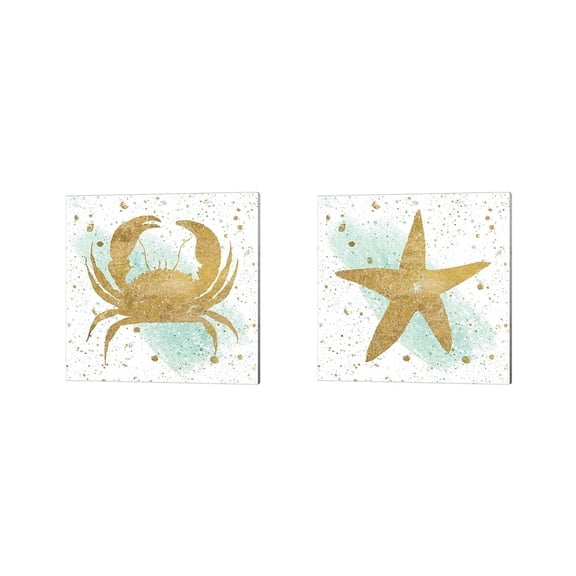 Metaverse Wild Apple Portfolio 'Silver Sea Life Aqua Crab & Starfish' Canvas Art (Set of 2)