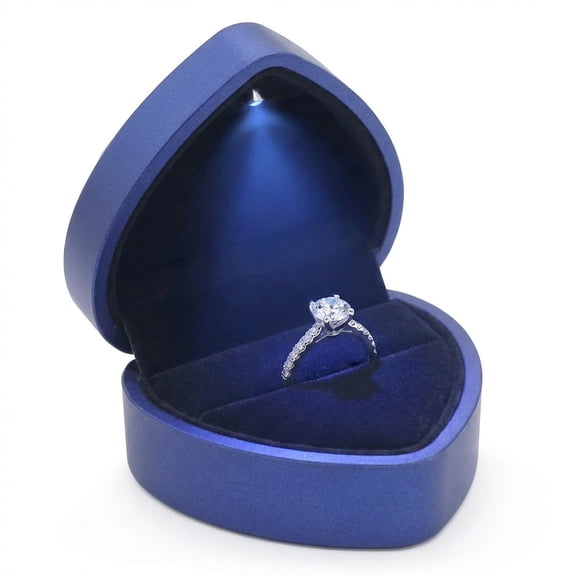 LED Lighted Heart Shape Engagement Ring Box – Luxury Ring Case with Automatic Light, Romantic Jewelry Gift Box for Proposal, Wedding, Anniversary, Ceremony (White)