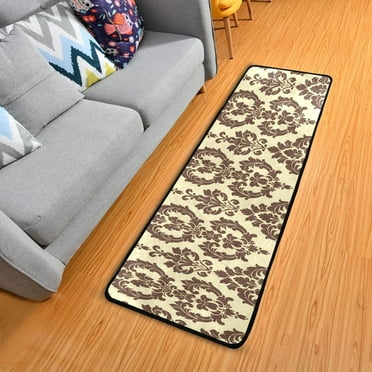 Elegant Damask Pattern Hallway Runner Rug 2'X6' Non-Slip Washable Carpet Runner Kitchen Entryway Laundry Bedroom