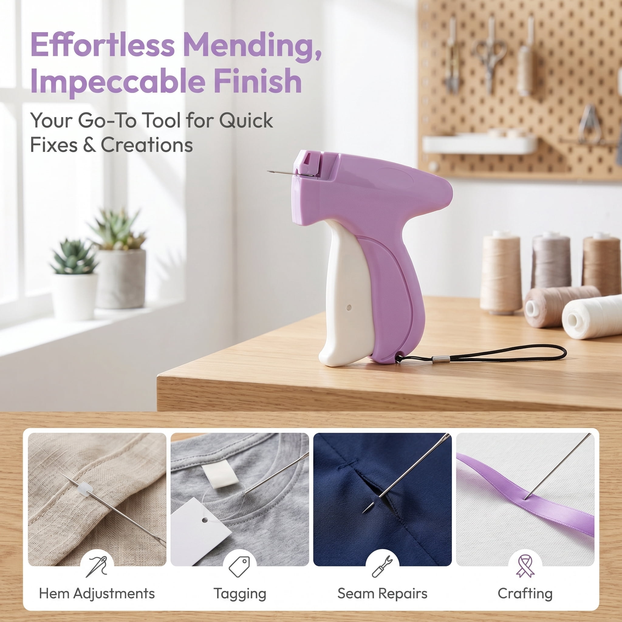 Fine Stitch Gun for Clothes, Stitchy Quick Clothing Fixer, Clothing Stitch Gun, Quilt Tacking Gun, Stitch Gun, Tagging Stitch Tool for Clothing with 6 Fine Needles & 1000 Pcs Fasteners