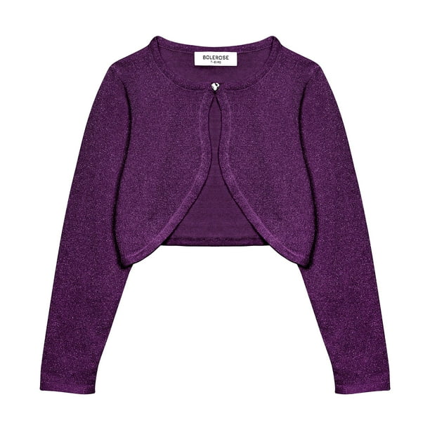BOLEROSE Girls Long Sleeve Sparkle Cardigan Childrens Kids Bolero Shrug Purple 3 4 YRS