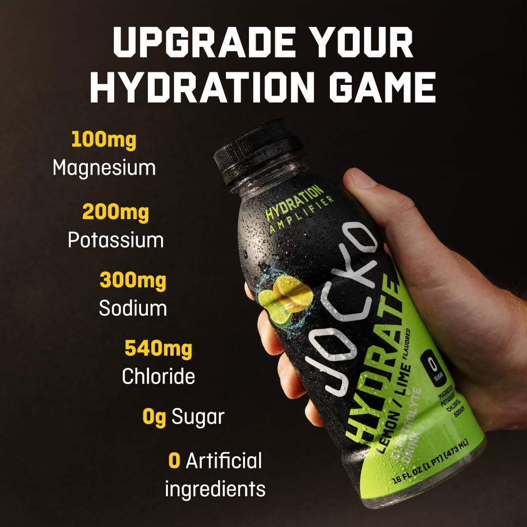Jocko Fuel Hydrate Electrolyte Drinks - Sports Drink Hydration, Lemon-Lime 16 Oz (12 Pack)
