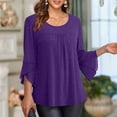 thumbnail image 4 of Xunlbb Womens Long Sleeve Tops Women's Ruffle Sparkling Bronzing 3/4 Sleeve Elegant Dressy Blouses Crew Neck Double Mesh Tunic Tops S-2XL, 4 of 9