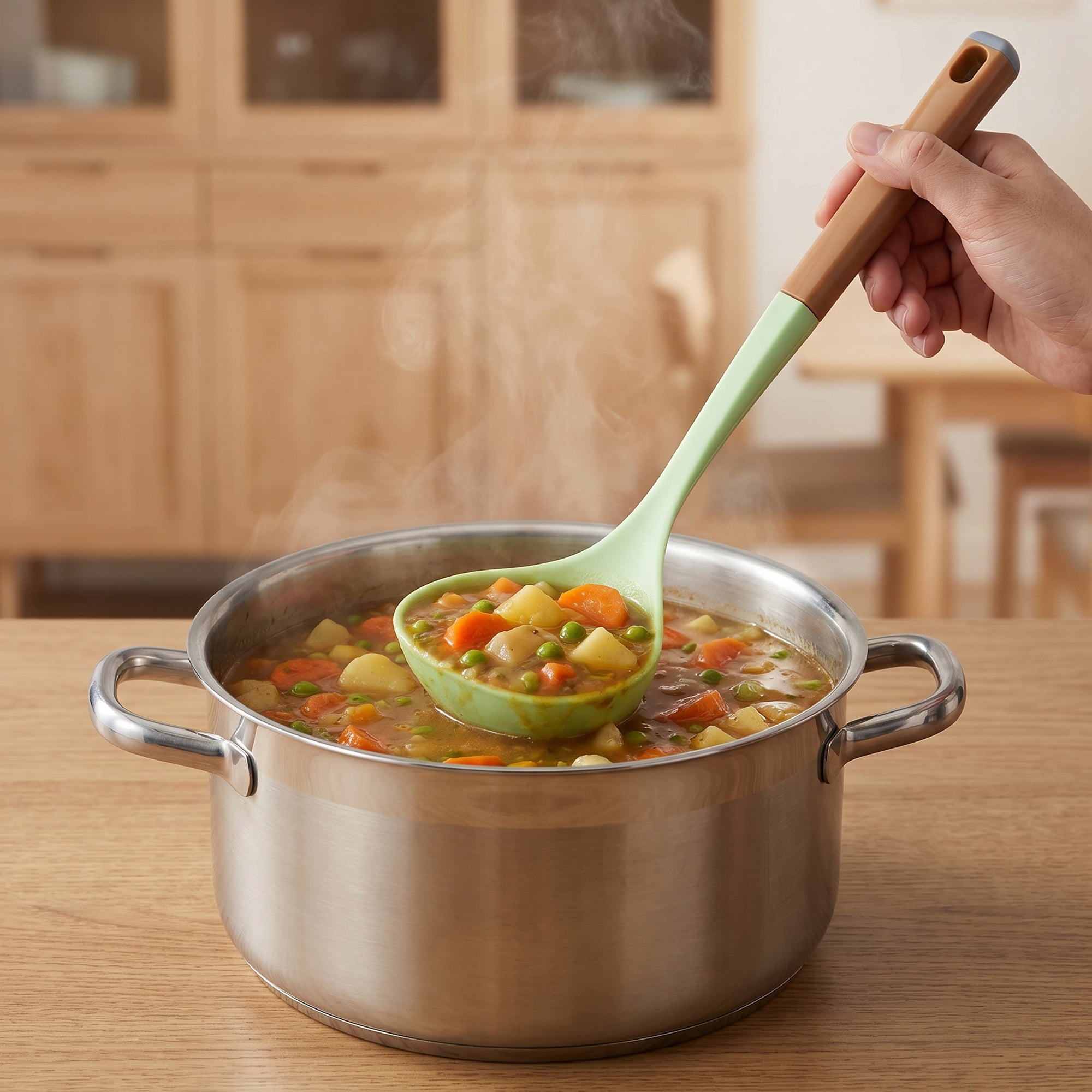 Unique Bargains Non Stick Heat Resistant Kitchen Tool Silicone Spoon Green 12.2" x 3.1"