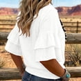 thumbnail image 5 of Tops for Women 3/4 Sleeve Collared Women Solid Western Linen Cotton Button Down Tiered Ruffle Blouse, 5 of 7