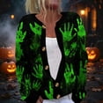thumbnail image 2 of IYYVV Womens Halloween Cardigan Sweaters Ghost Print Button up Cardigans Fall Winter Warm Sweater Coats Green S, 2 of 6