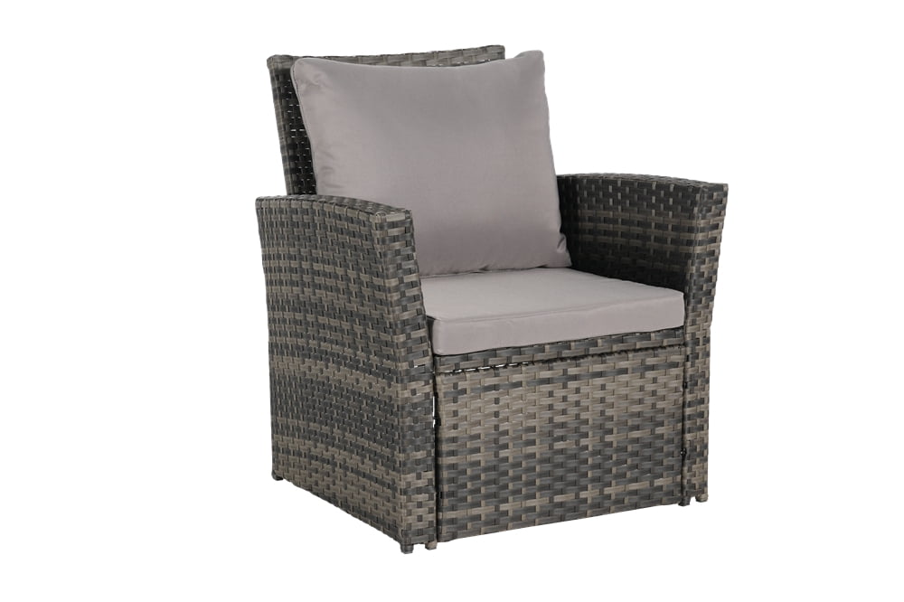 4 Pieces Patio Conversation Set, Outdoor Furniture Set with Cushion, Outside Sectional Rattan Wicker Sofa Furniture Set for Garden, Porch, Backyard, Gray