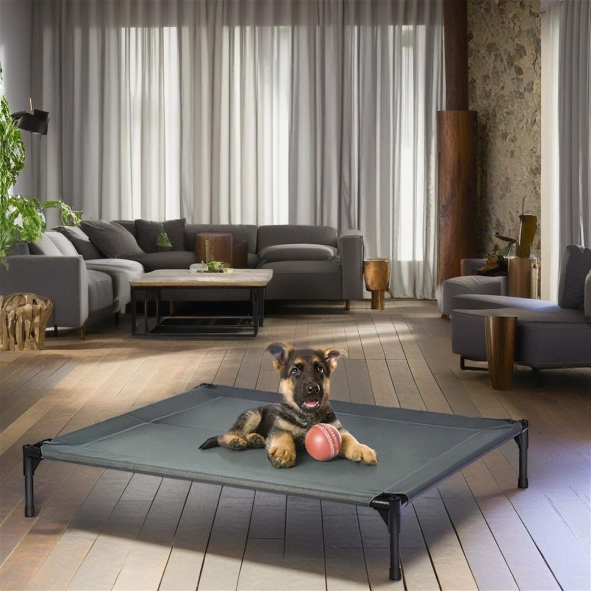 resenkos 41" Elevated Dog Bed with Canopy, Outdoor Dog Cot with Removable Canopy Shade Tent, Portable Raised Pet Cot Cooling Bed for Dogs and Cats, Gray