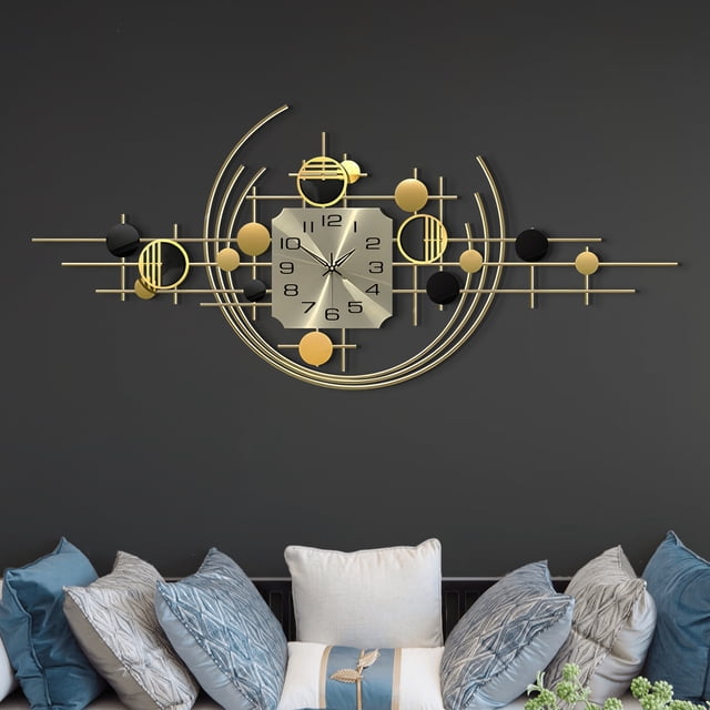 Accent Collection Large Decorative Metal Wall Clock, 40" Wide, Silent Gold Accent Home Office Decor