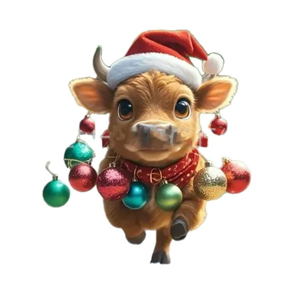 (Clearance) pdqouc 2024 Christmas Cartoon Cow Hanging Ornament,Cute Acrylic Christmas Tree Decorations, 2D Flat Cow Animal Pendants for Car Interior, Wall, Window, Home Decor