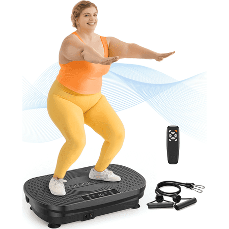 UPGO Vibration Plate Exercise Machine  Lymphatic Drainage Machine  Whole Body Workout Vibration Platform w/ 2 Resistance Bands for Weight Loss  Toning & Wellness-Black