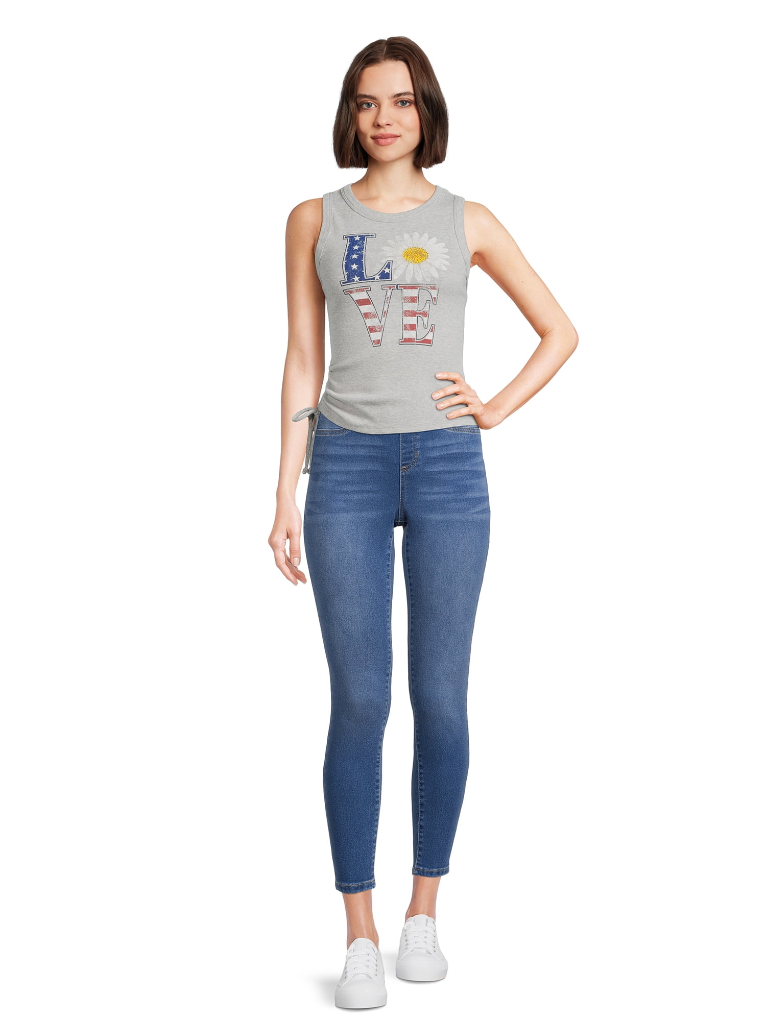 Self Esteem Juniors Graphic Tank Top with Ruched Sides