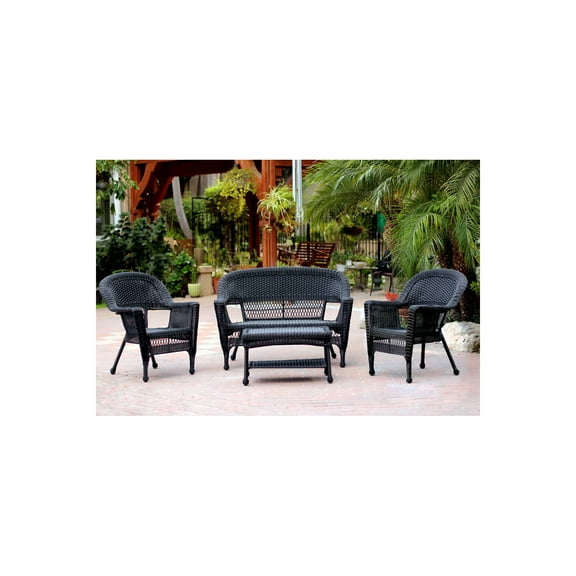 Jeco 4pc Black Wicker Conversation Set Without Cushion