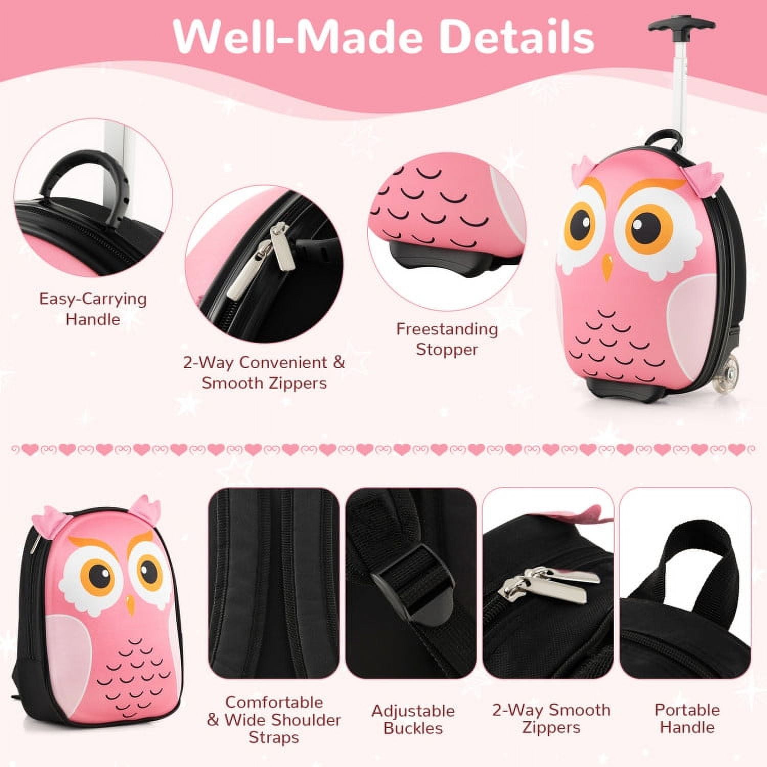 Lowestbest 16” Kids 2-Piece Hard Shell Luggage Set, Colorful Animal, Multicolor
