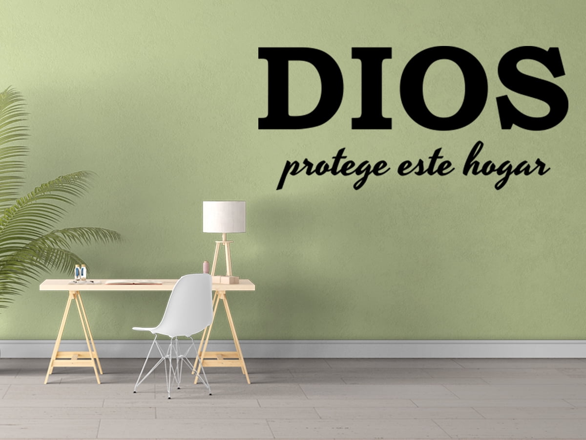 Empresal Dios Protege Este Hogar Vinyl Wall Decal Quote Sticker Home Decor  Black 28\, image size:1200x900