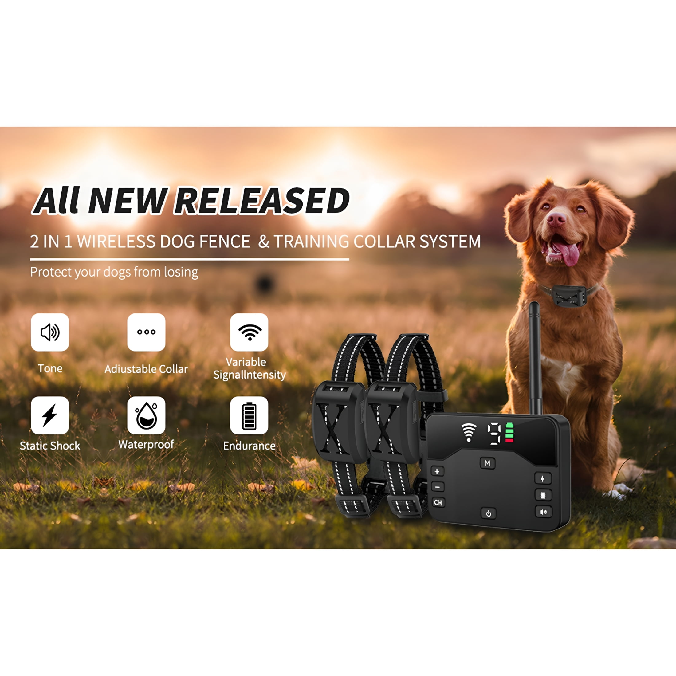 HBMYN Wireless Electronic Pet Fence 2-In-1 for Dogs Trainer Waterproof Up to 800 Ft