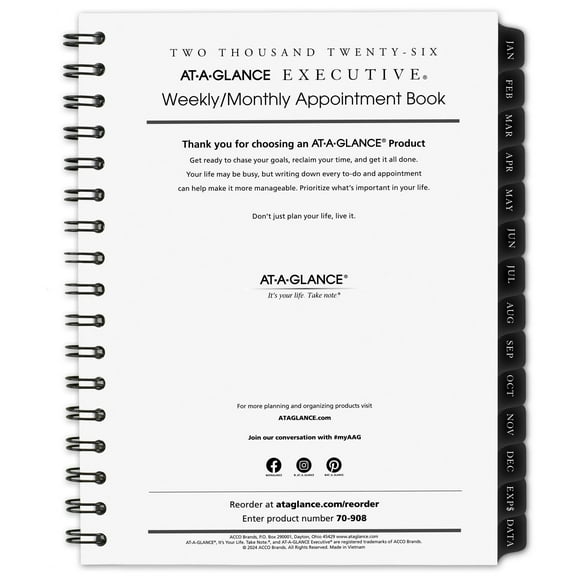AT-A-GLANCE Executive 2026 Weekly Monthly Appointment Book Refill Medium 6 12 x