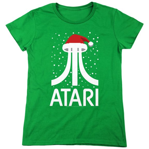 Atari Pixel Santa Hat S/S Women's Tee Kelly Green