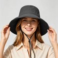 thumbnail image 2 of XIAOCHA Womens Drawcord‑Adjust Boonie Hat Solid Sun Hat Outdoor Wide‑Brim Hat,Black, 2 of 8