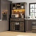 thumbnail image 6 of Luku Farmhouse 72'' Coffee Bar Cabinet with LED Light and Power Outlet, Large Kitchen Hutch with 3 Drawers and Wine Glass Rack, Sliding Barn Door Tall Wine Cabinet for Home Bar, 6 of 8