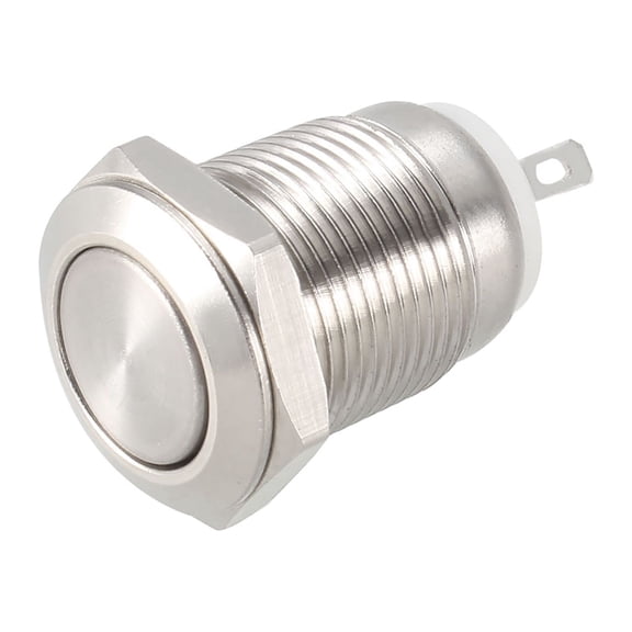 Uxcell Momentary Metal Push Button Switch Flat Head 12mm Mounting Dia 1NO AC250V 2A