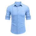 thumbnail image 4 of LZHGirlshop Men's Linen Shirts Casual Button Down Shirt Solid Color Long Sleeve Turn-down Collar with Pocket Tops,Blue,2XL, 4 of 6