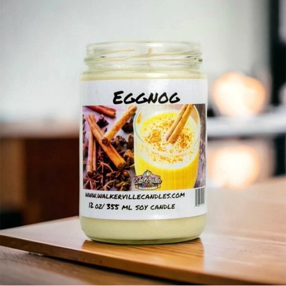 Eggnog Vegan Coconut Soy 12 oz/ 355 ml Candle Hand-poured, Eco-friendly, Clean Burning, Christmas Bakery Food Drink Wood Wick