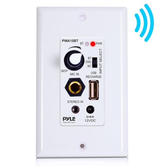 Pyle PWA15BT.5 - In-Wall Receiver, Wall Plate Audio Control Amplifier (USB, Microphone & Aux Inputs)