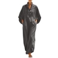 thumbnail image 2 of Odbmxy Women Maxi Dresses Fall 3/4 Sleeve Cotton Linen Tunic Oversized Button Holiday Womens Shirt Dress Collared Shift, 2 of 8